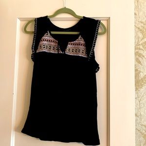 Sanctuary from Anthropologie M black SOFT sleeveless top with tie/embroidery